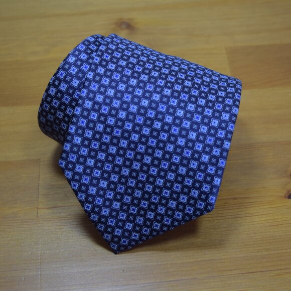 $840 New BRIONI Navy Aqua Blue Floral Medallion Handmade Italy Silk Neck Tie - Picture 6 of 15
